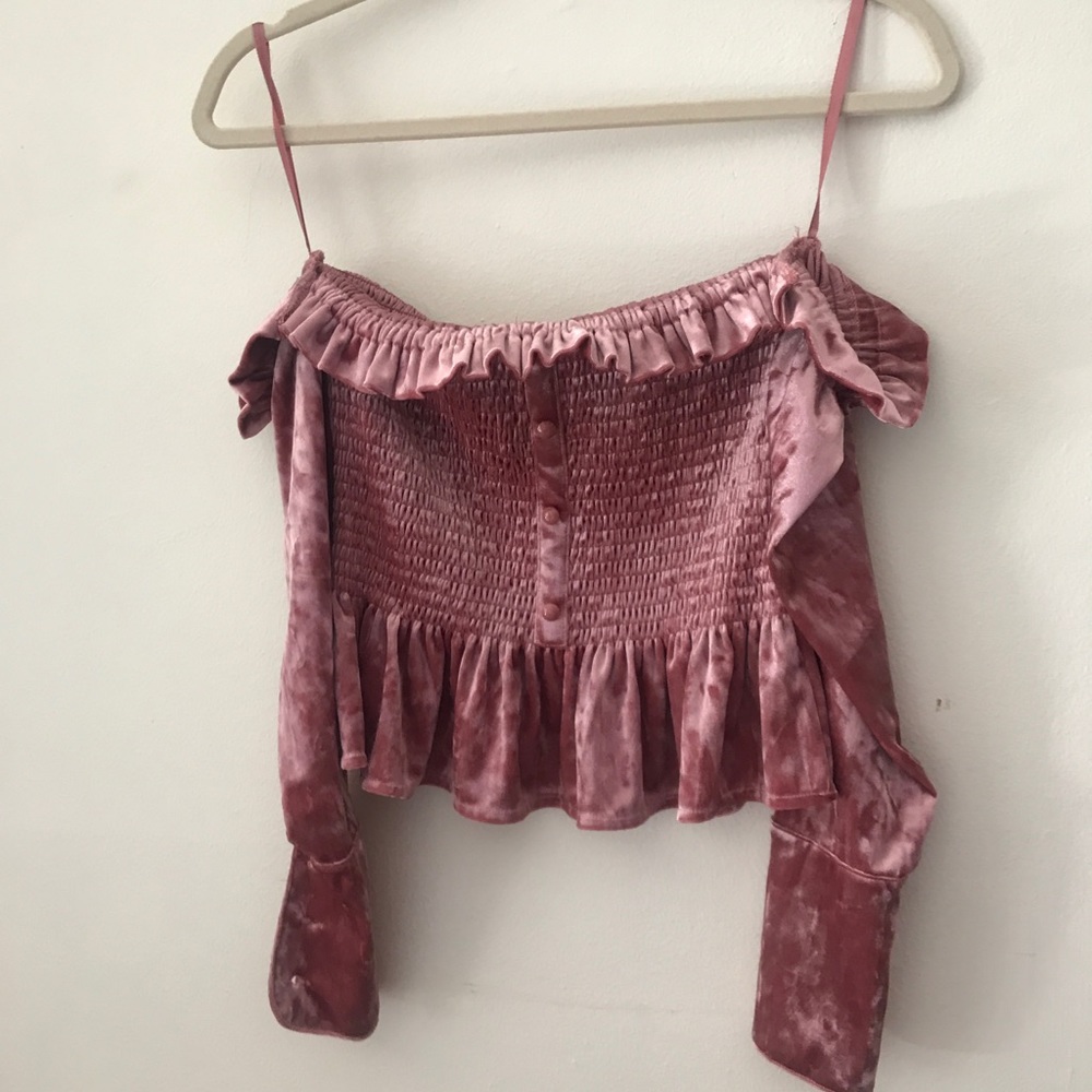 Pink Off Shoulder Velour Blouse
